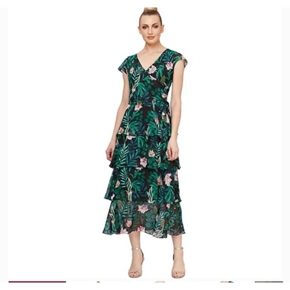 Ignite Evening Women Floral Surplice Neckline Tiered Layered Maxi Dress Size 12 - Picture 1 of 11